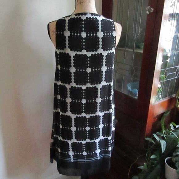 Max Studio Black & Cream Abstract Print A-Line Summer Dress Size Small Midi Glam - Picture 3 of 16